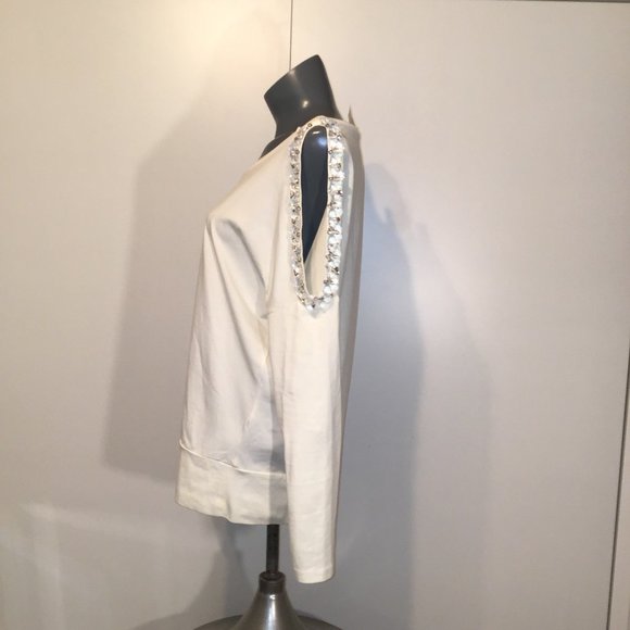 Tristan Embellished Scoop- Neck Cold Shoulder Long Sleeve Top Size M - Picture 4 of 11